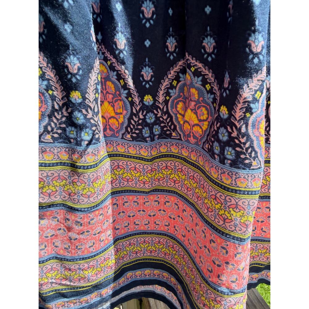 Boho Festival Hippie Coastal Mossimo Supply Co Border Print Navy Floral Dress M - Picture 8 of 12